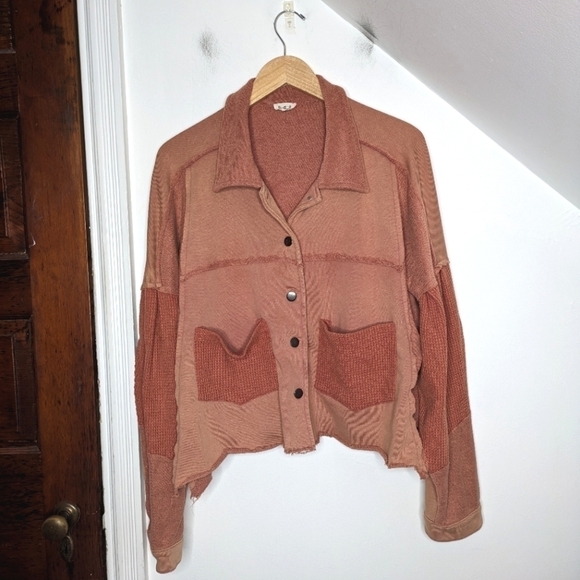 POL Oversized Cotton Blend Distressed Cropped Skirt Jacket Thermal Inset Size S - Picture 1 of 10